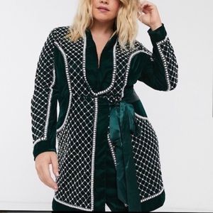 ASOS DESIGN Curve velvet tux w/ Pearl embellishment.